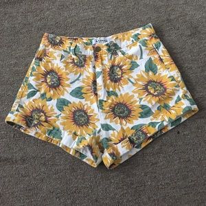 High Waisted Denim Sunflower Shorts